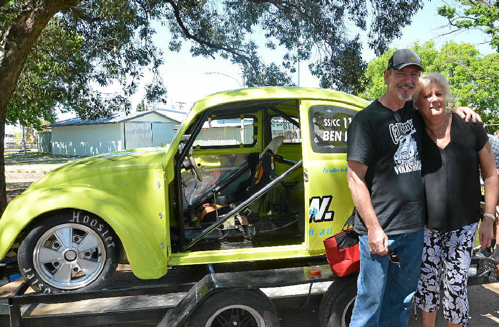 John and Dalveen Waltho from Brisbane were impressed by the display of racing cars at Leslie Park. John and Dalveen Waltho from Brisbane were impressed by the display of racing cars at Leslie Park.